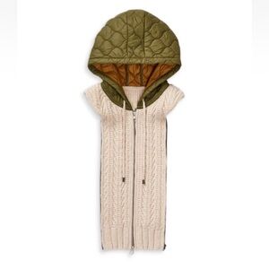 $328Veronica Beard Orine Quilted Hoodie Dickey Insert Lambswool greenbrown ivory